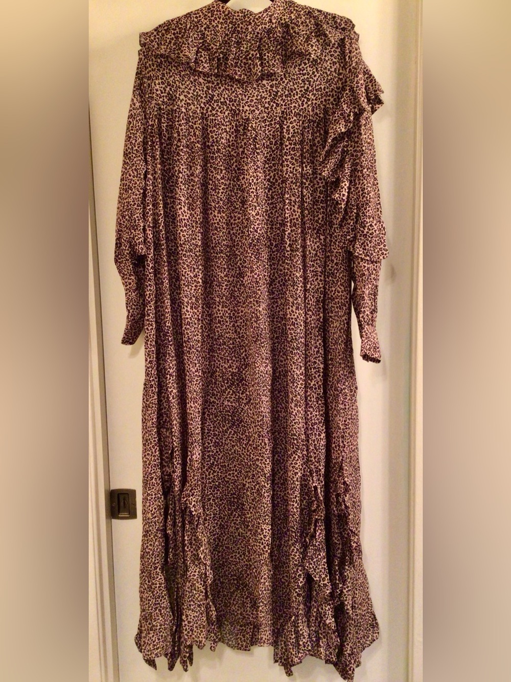 FARM RIO /Baby Leopard Long Ruffle Sleeve Maxi Shirt Dress - Sz. L - Picture 13 of 16